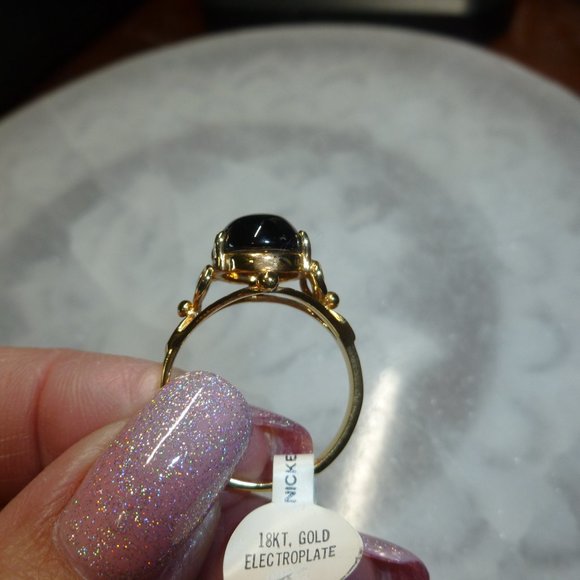 18k Yellow gold electroplated Onyx Designer Dolphin Ore Ring - Picture 3 of 9